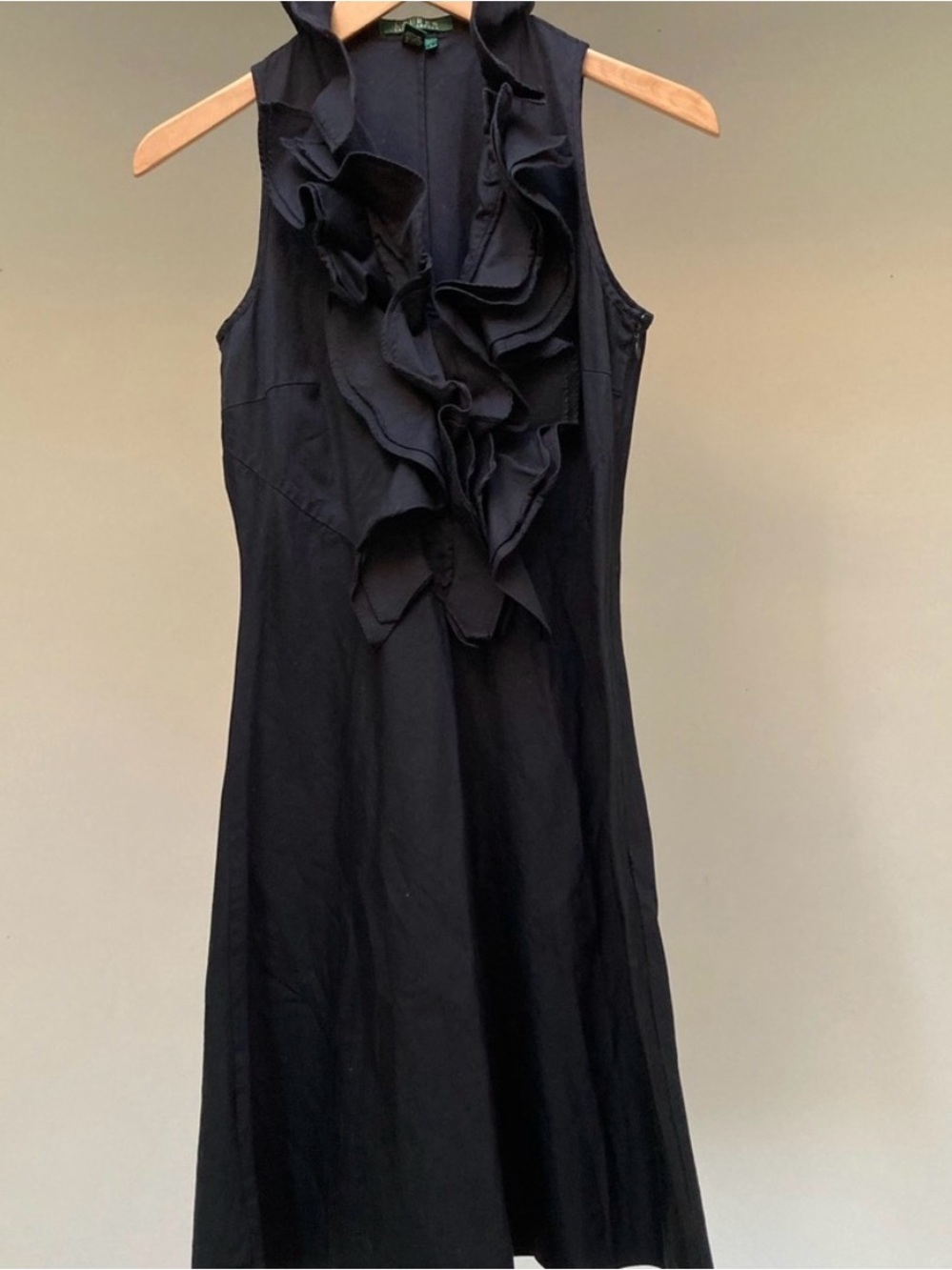 Ralph Lauren Black Sleeveless Ruffle Front Dress